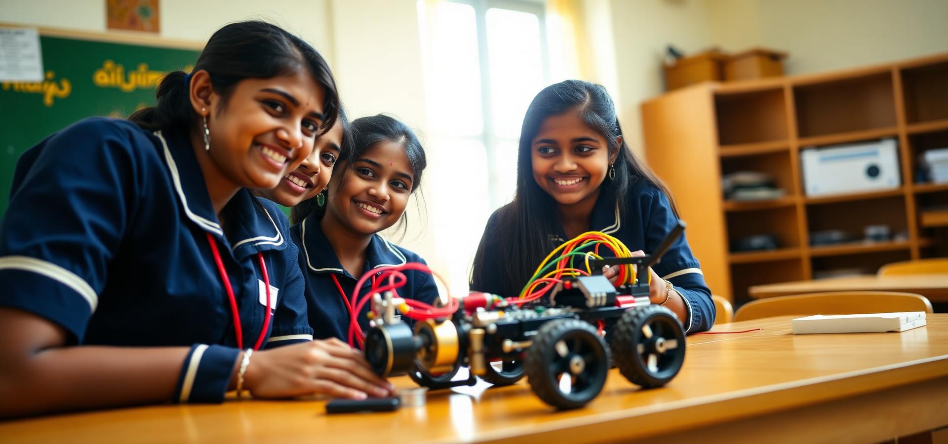 Students learning robotics